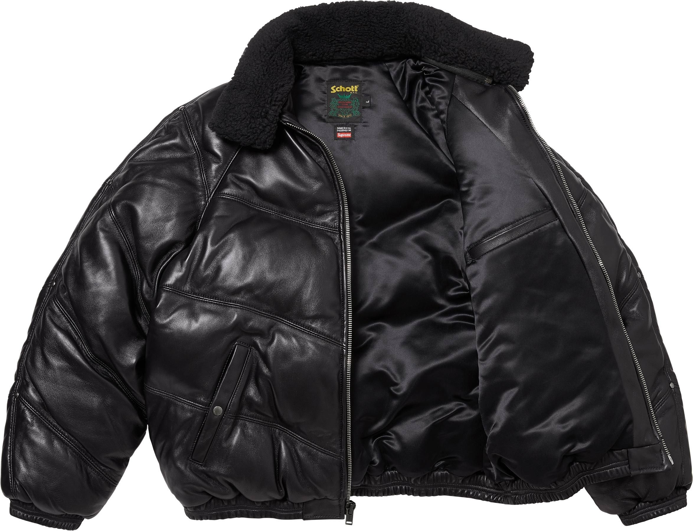Supreme®/Schott® Chevron Leather Down Puffer Jacket view 2